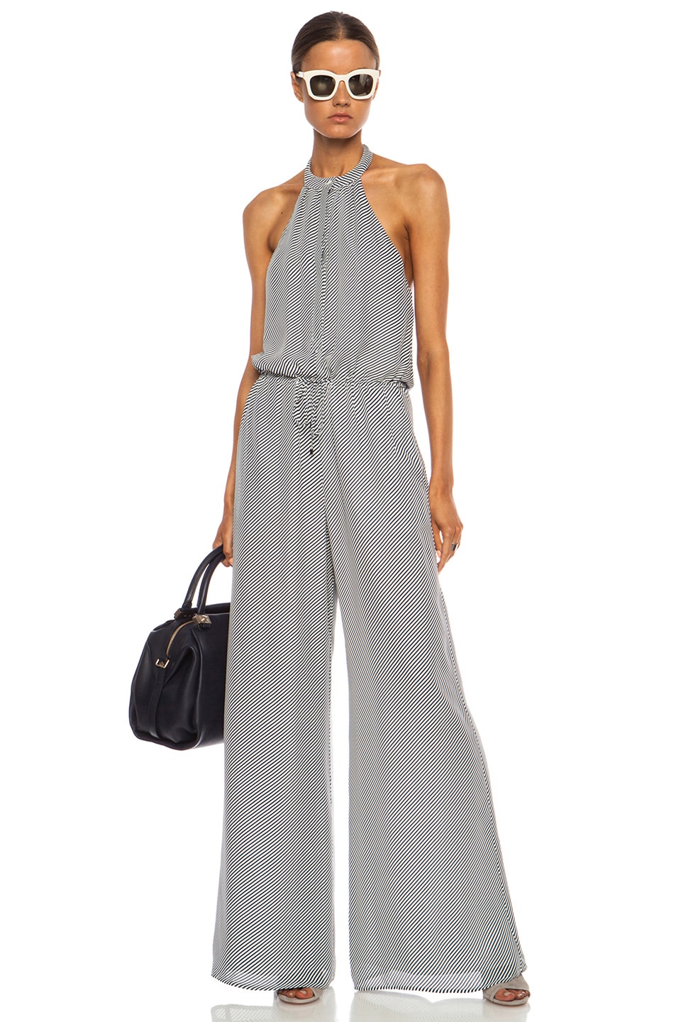 Image 1 of Haute Hippie Lexi Silk Jumpsuit in Midnight and Swan