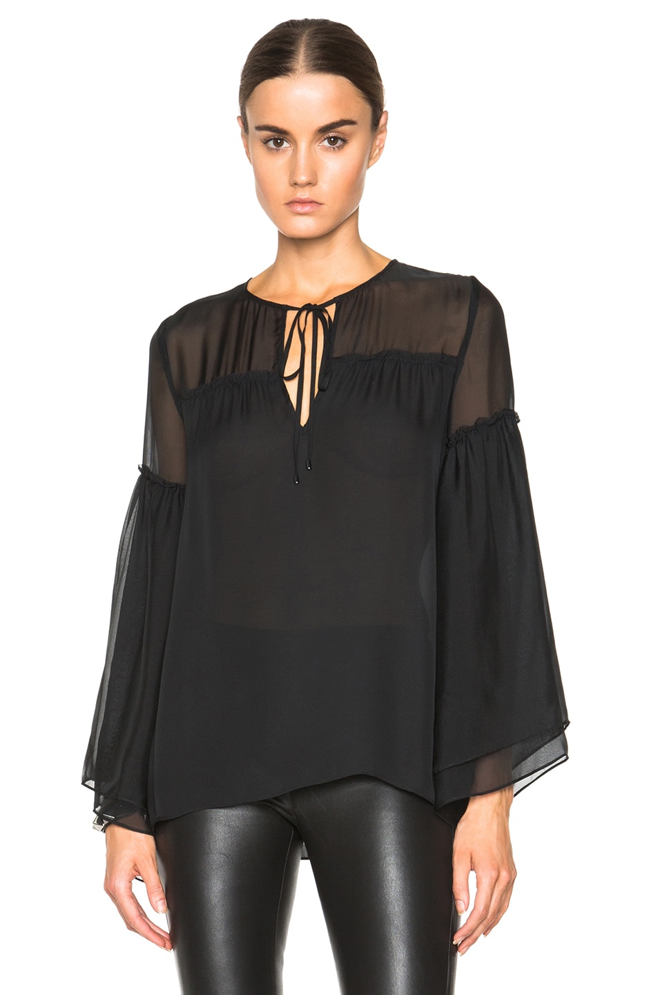 Image 1 of Haute Hippie Keyhole Peasant Top in Black
