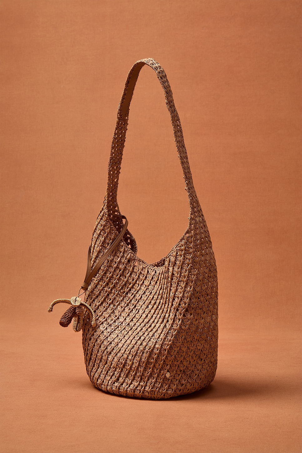 Helen Kaminski For Fwrd Lani Raffia Crochet Bucket Bag With Palm Tree Charm