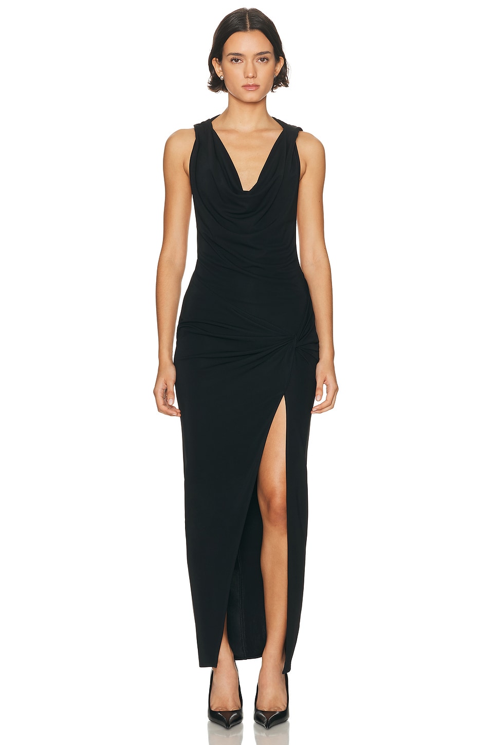 Haelo Hooded Draped Dress In Black