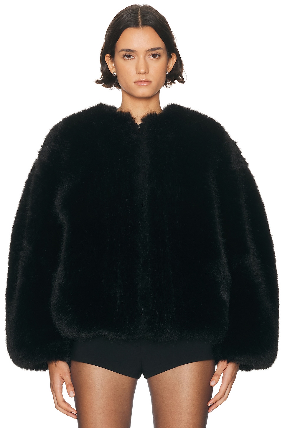Haelo Long Hair Faux Fur Bomber In Black