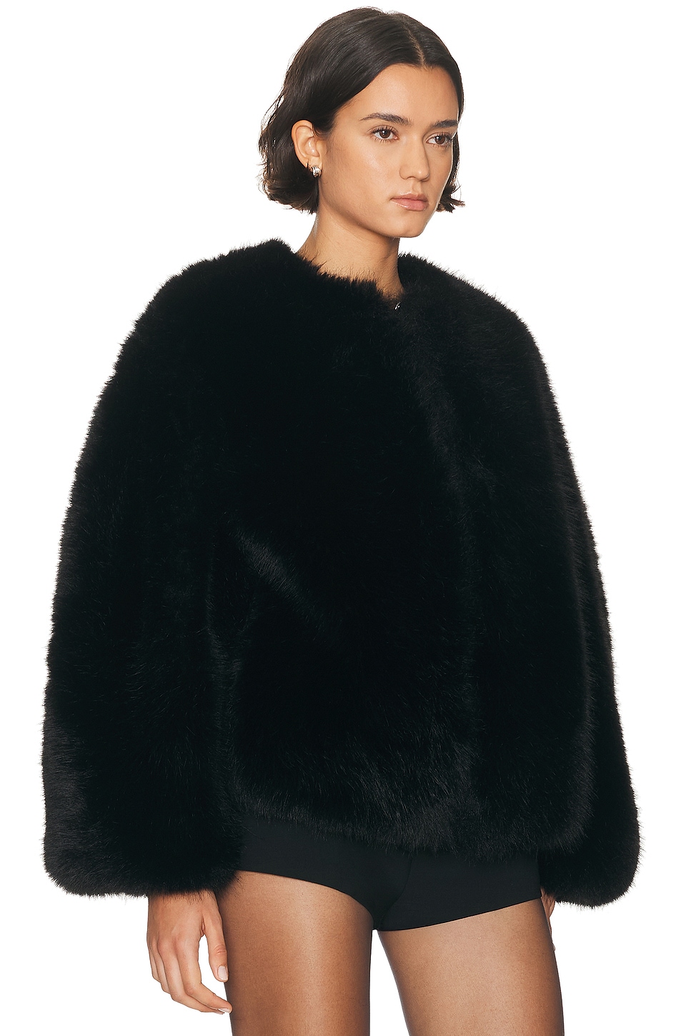 Haelo Long Hair Faux Fur Bomber In Black