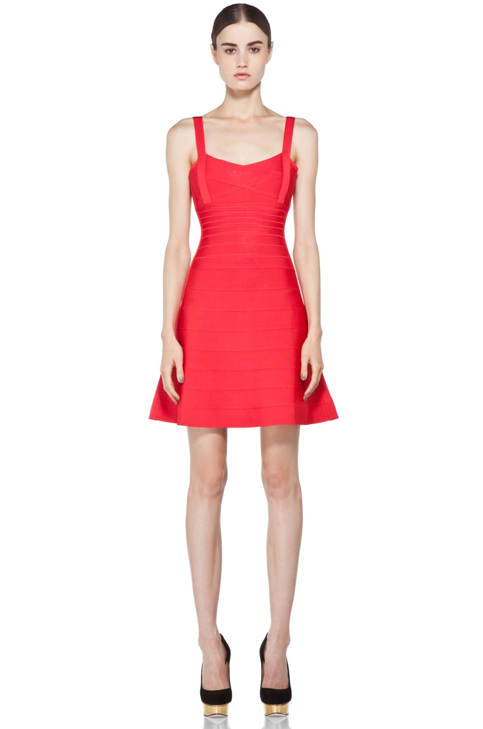 Herve Leger A Line Mid Thigh Dress in Poppy | FWRD