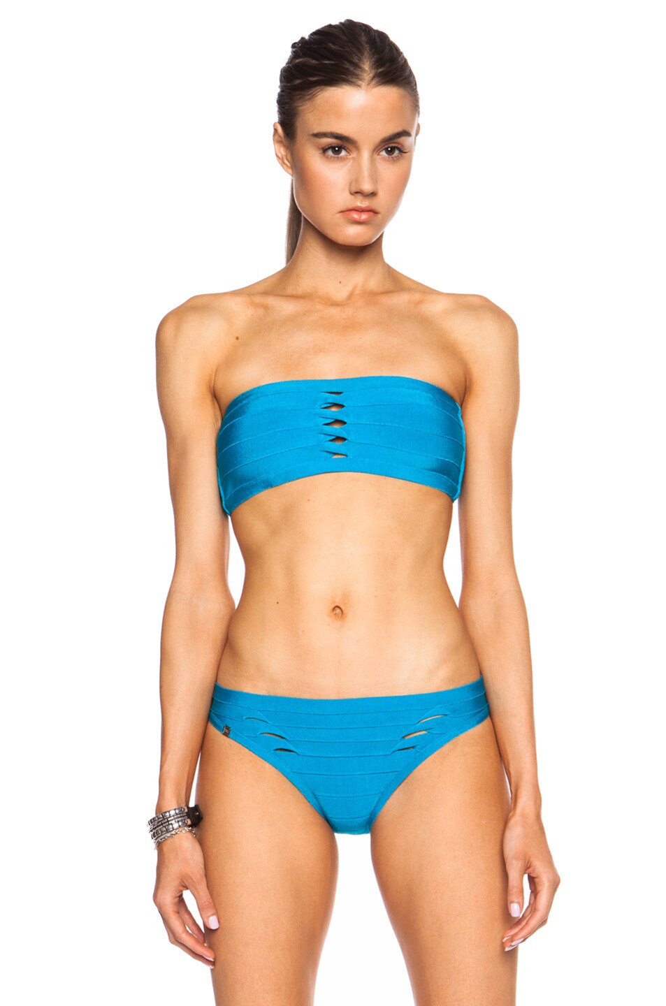 Image 1 of Herve Leger Irina Bikini Poly-Blend Top in Bright Turquoise