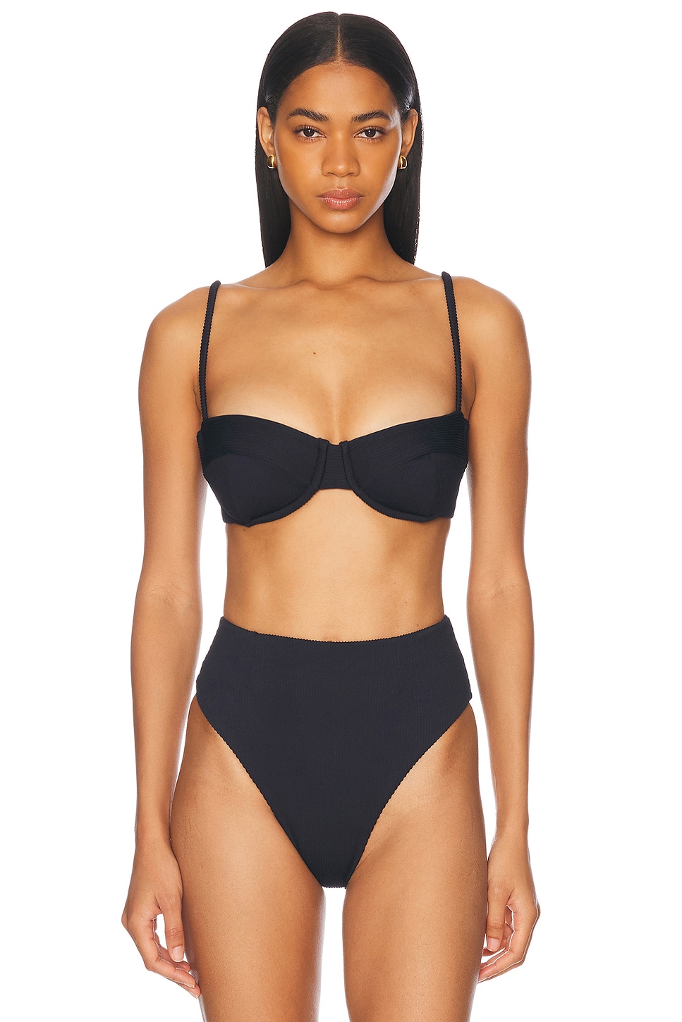 . Ribbed Adjustable Vintage Bikini Top in Black