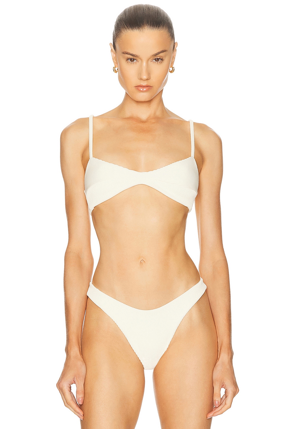 Image 1 of HAIGHT. Adjustable Ribbed Monica Bikini Top in White Clay