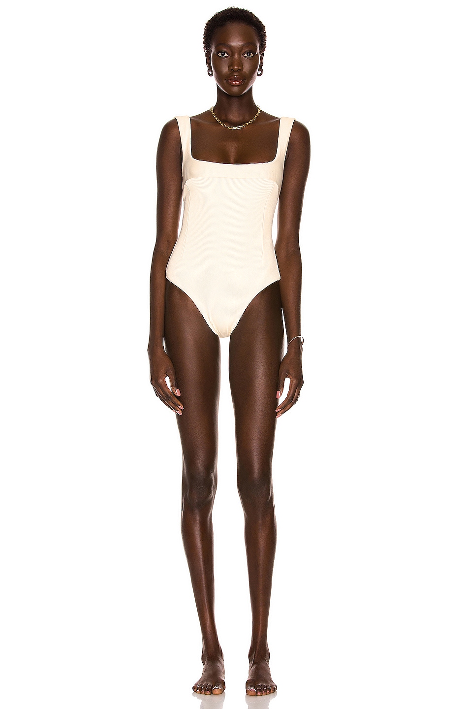 Image 1 of HAIGHT. Ribbed Gabi Swimsuit in White Clay