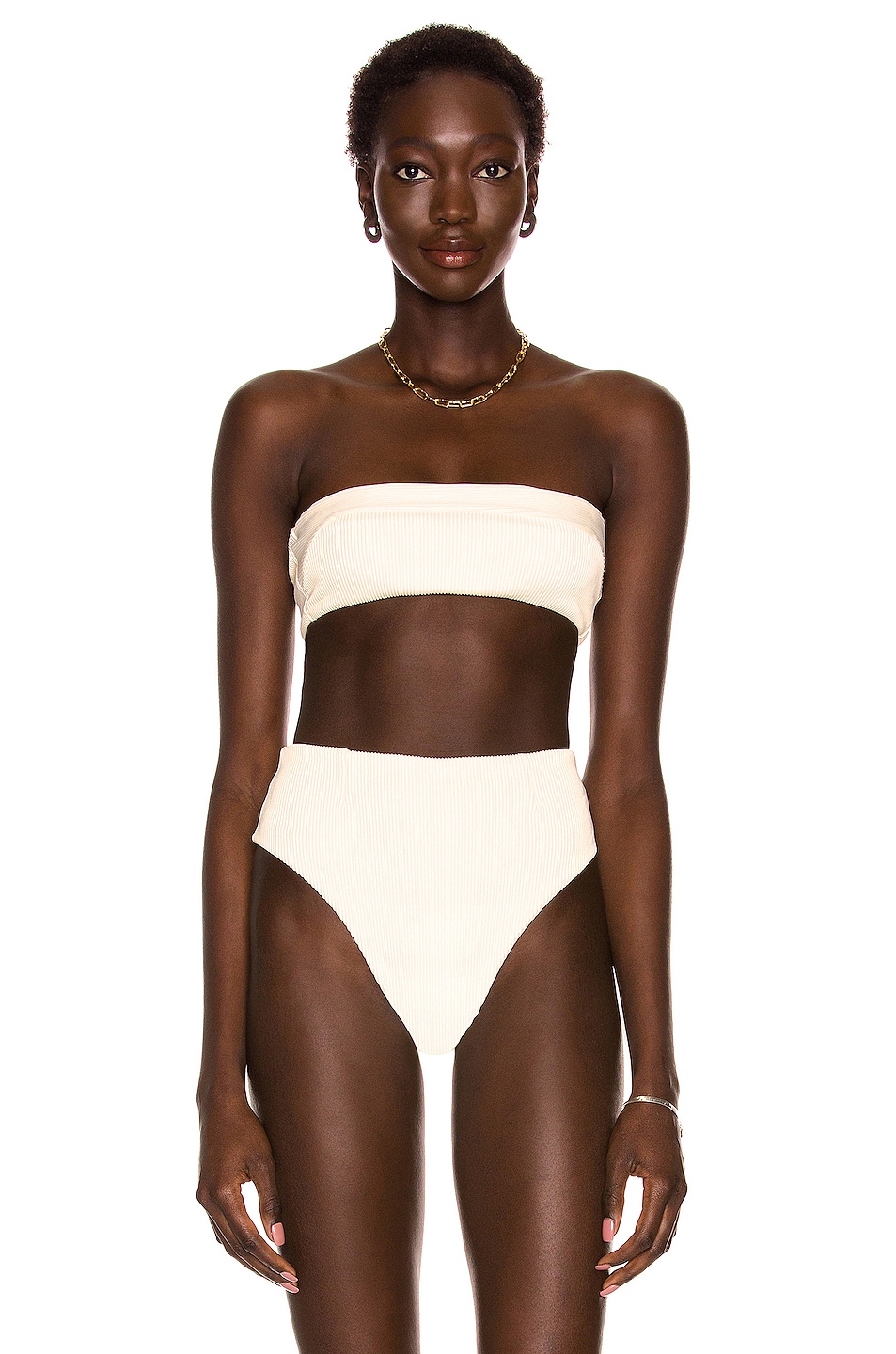 Image 1 of HAIGHT. Ribbed Straight Gabi Bikini Top in White Clay