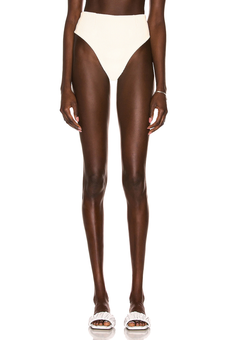 Image 1 of HAIGHT. Ribbed Highleg Hotpants Bikini Bottom in White Clay