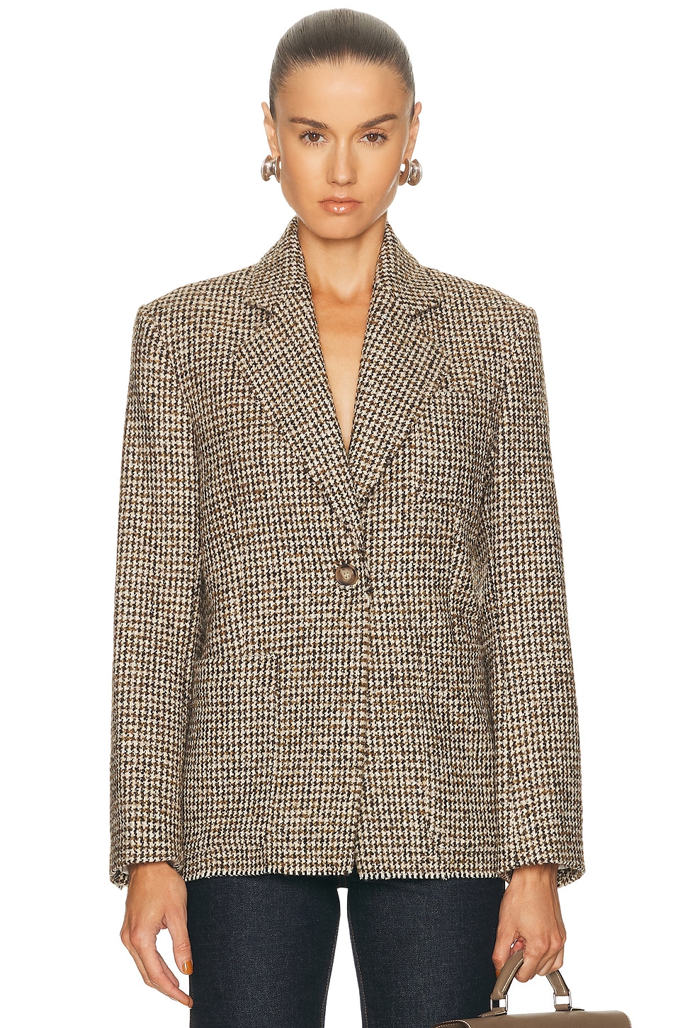 Image 1 of House of Dagmar Houndstooth Blazer in Beige Brown