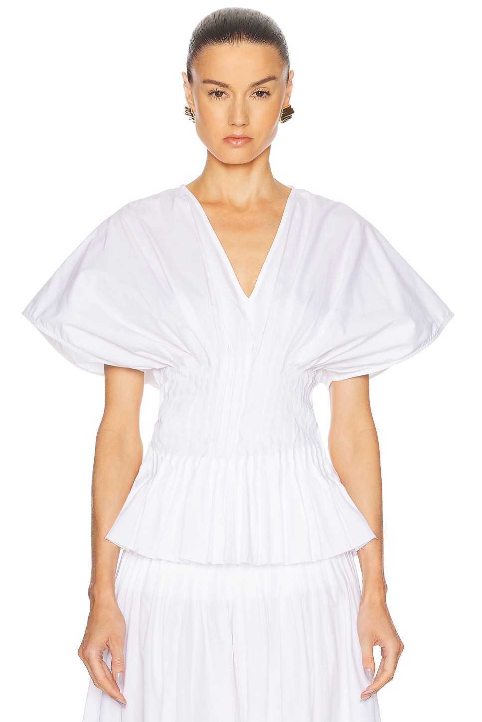 Poplin V Neck Top in White