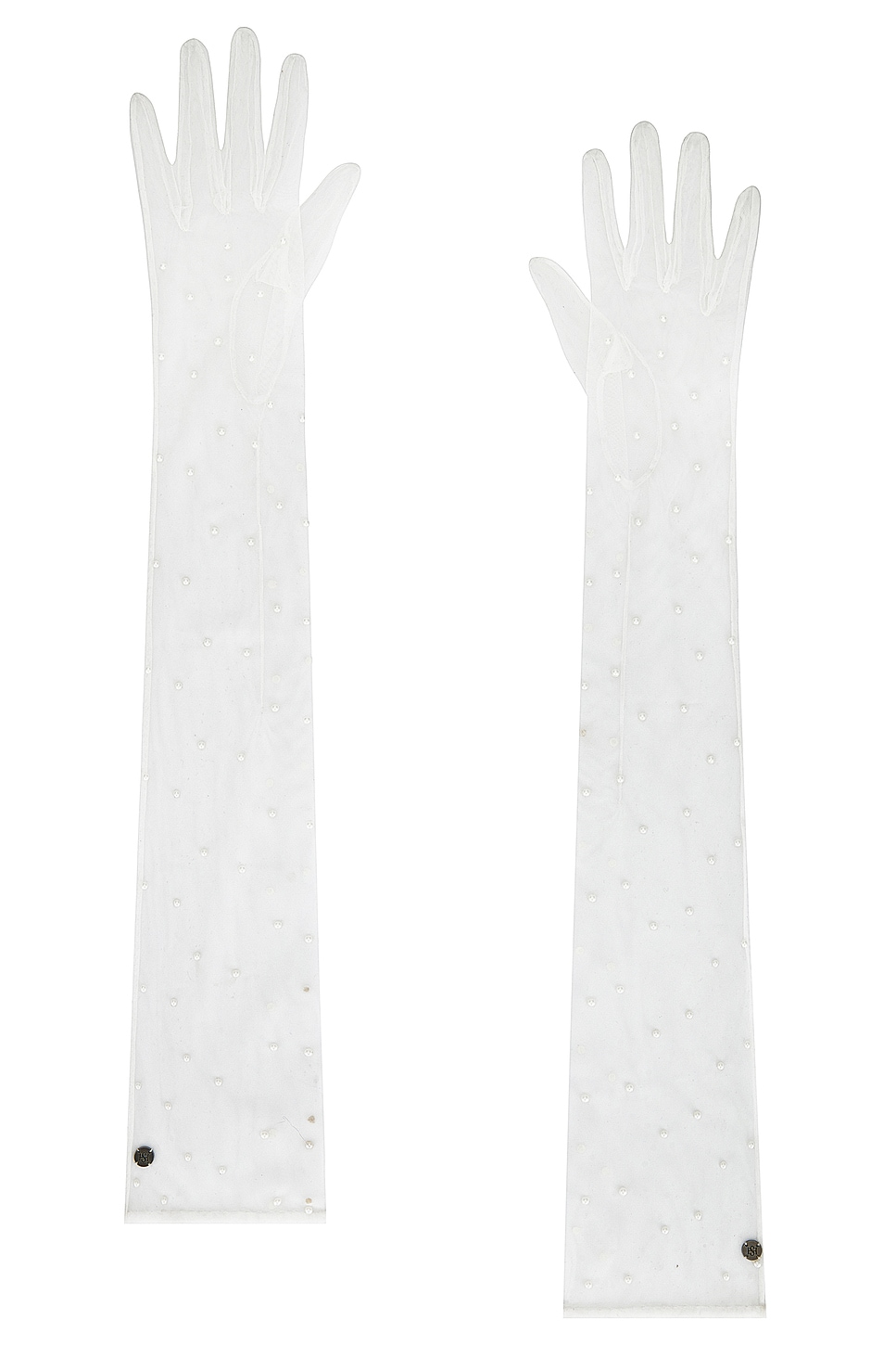 Handsome Stockholm Tulle Pearls Extra Long Gloves In White