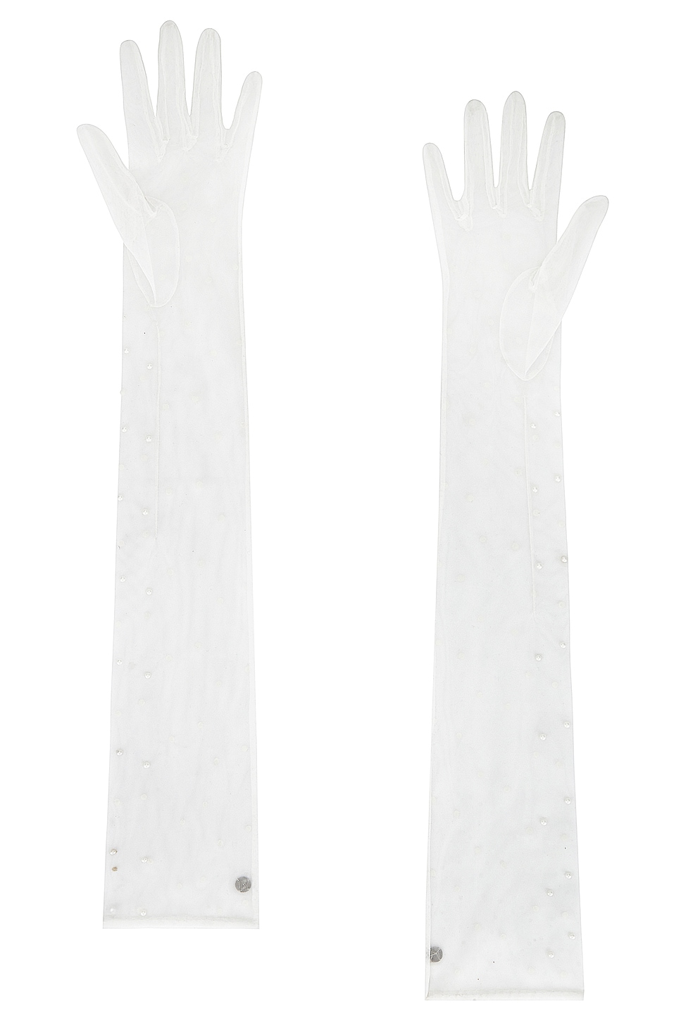 Handsome Stockholm Tulle Pearls Extra Long Gloves In White