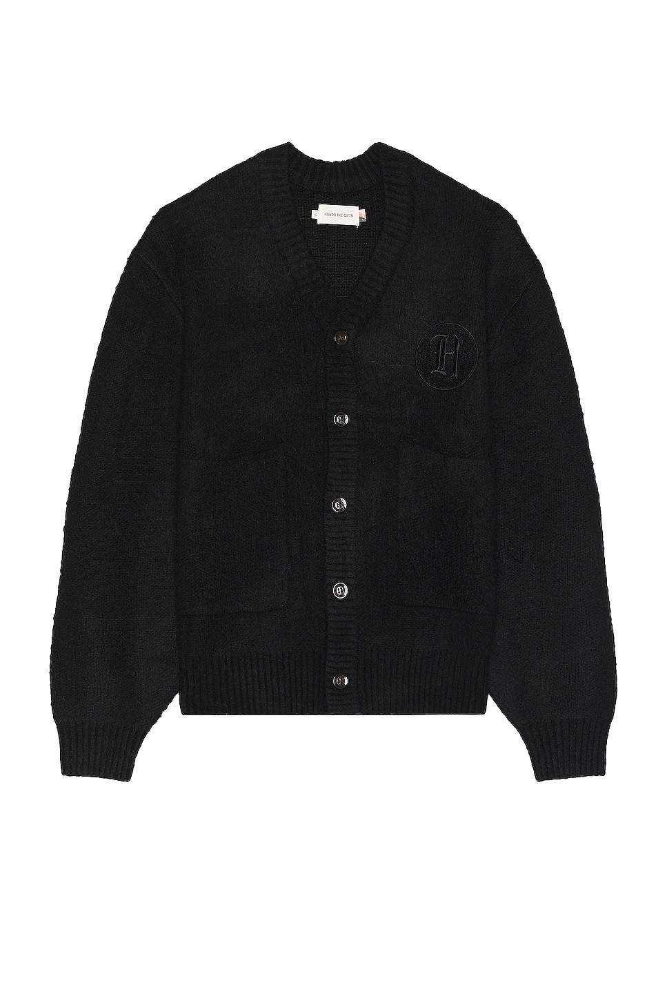 Stamped Patch Cardigan in Black