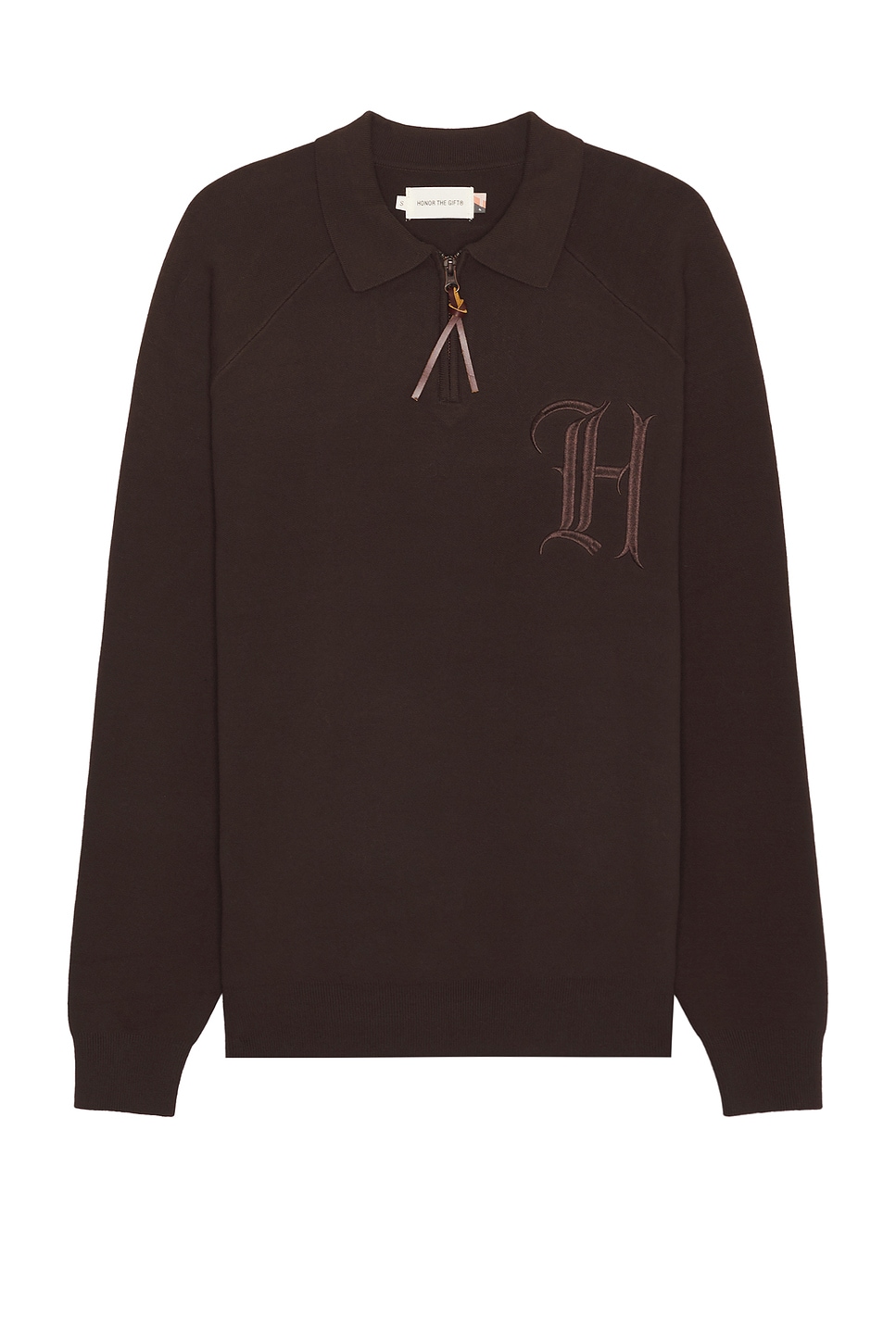 Image 1 of Honor The Gift Zip Henley Sweater in Brown