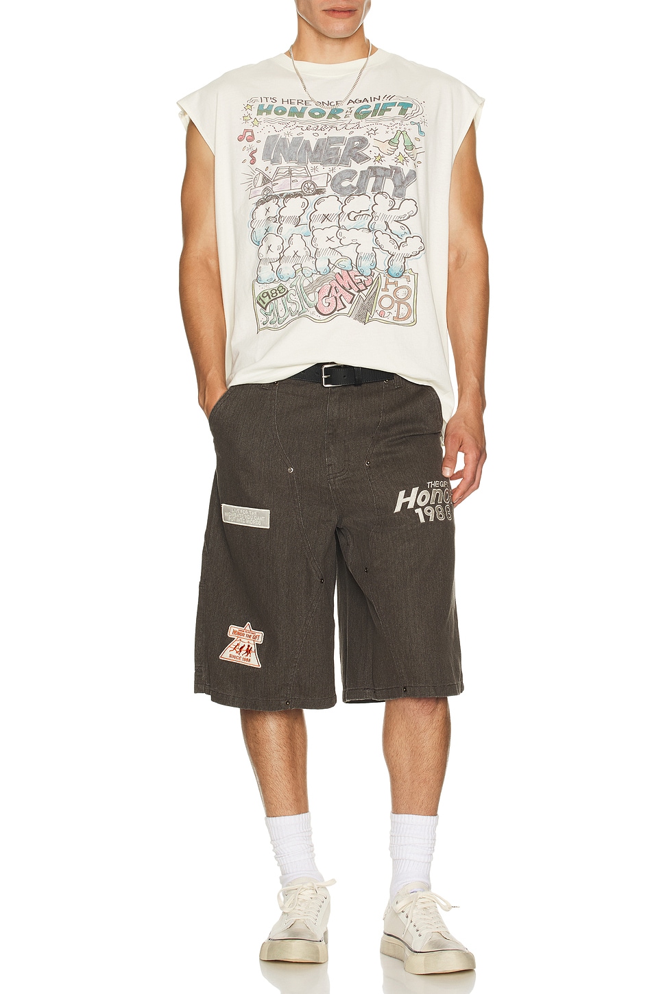 Image 1 of Honor The Gift Block Party Cut Off Tee in Bone