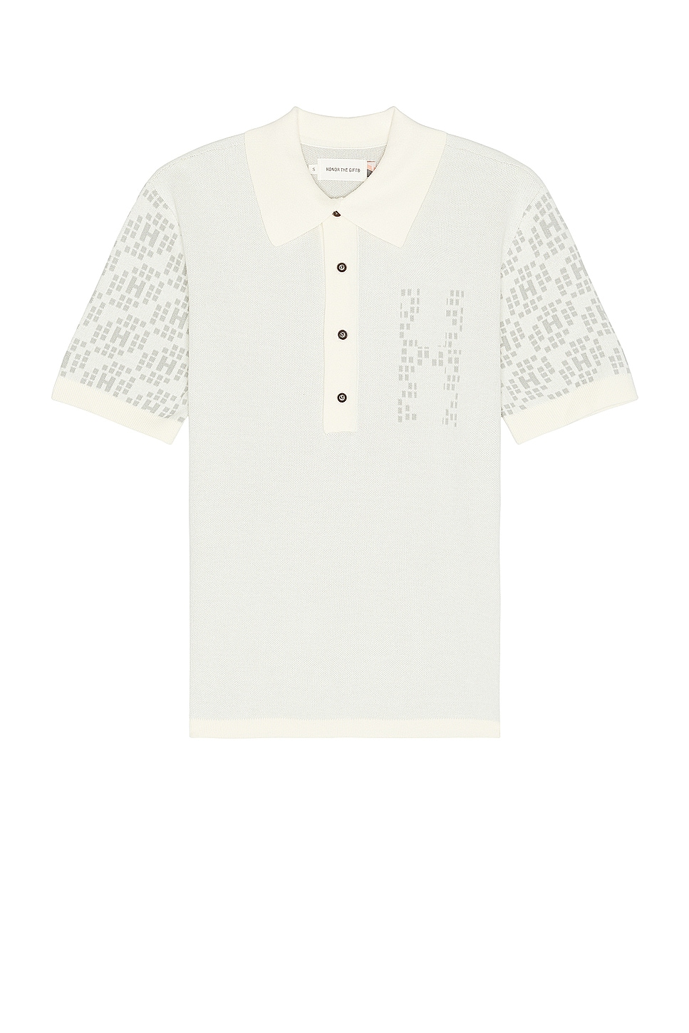 A-spring Knit H Pattern Polo in Cream