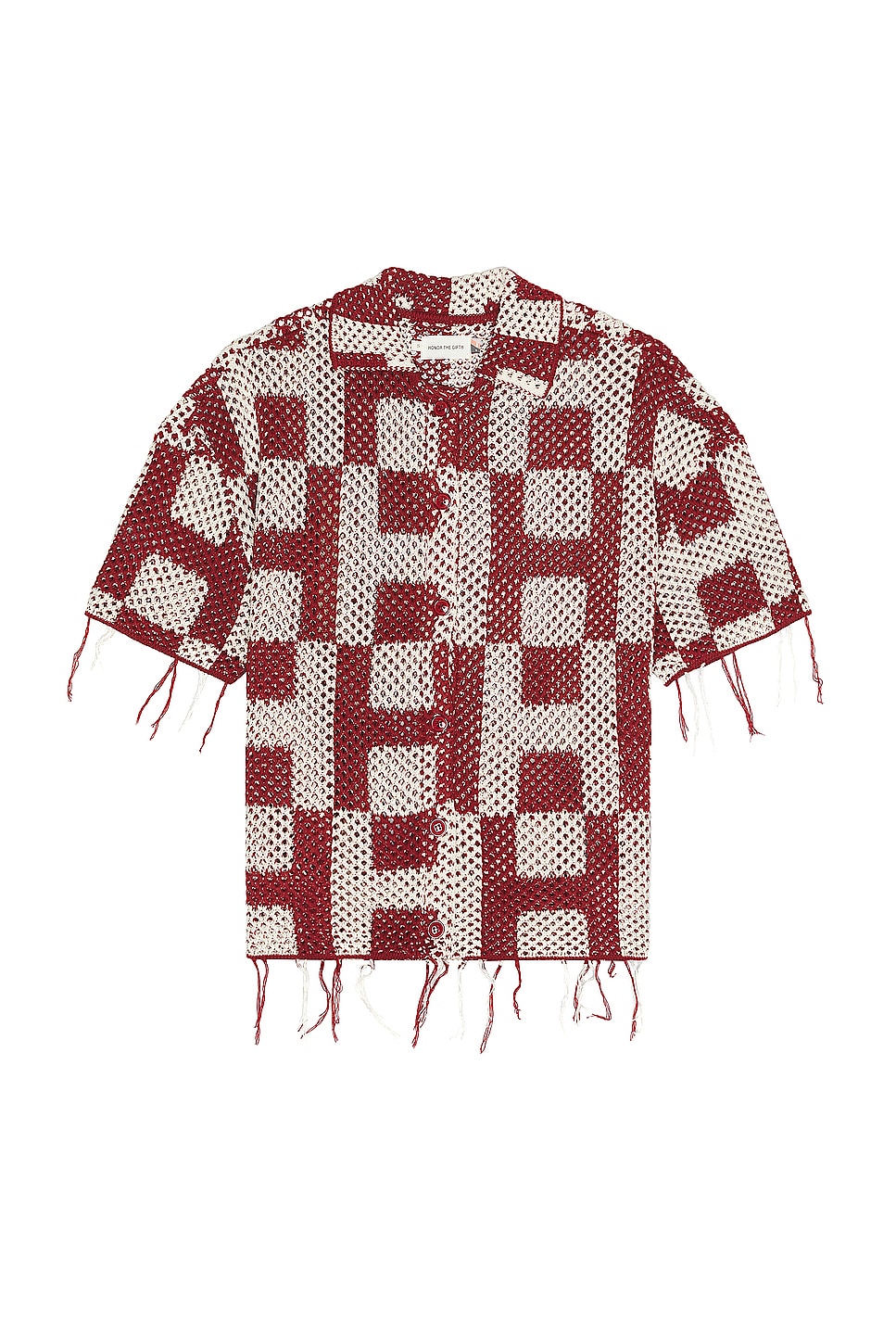 Image 1 of Honor The Gift A-spring Unisex Crochet Button Down Shirt in Brick