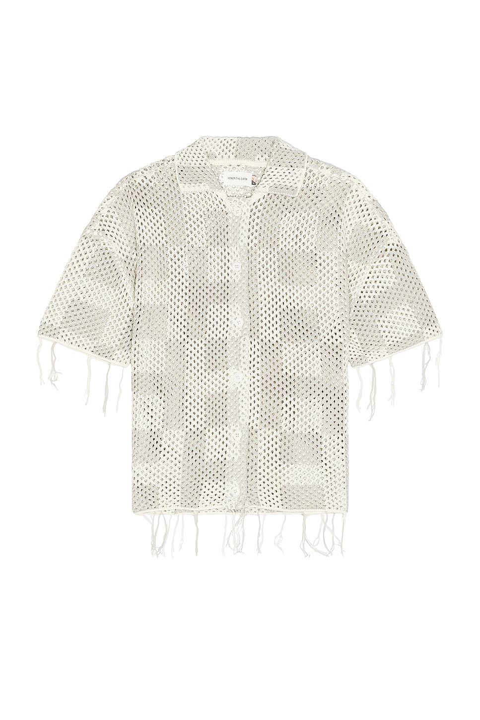 Image 1 of Honor The Gift A-spring Unisex Crochet Button Down Shirt in Stone