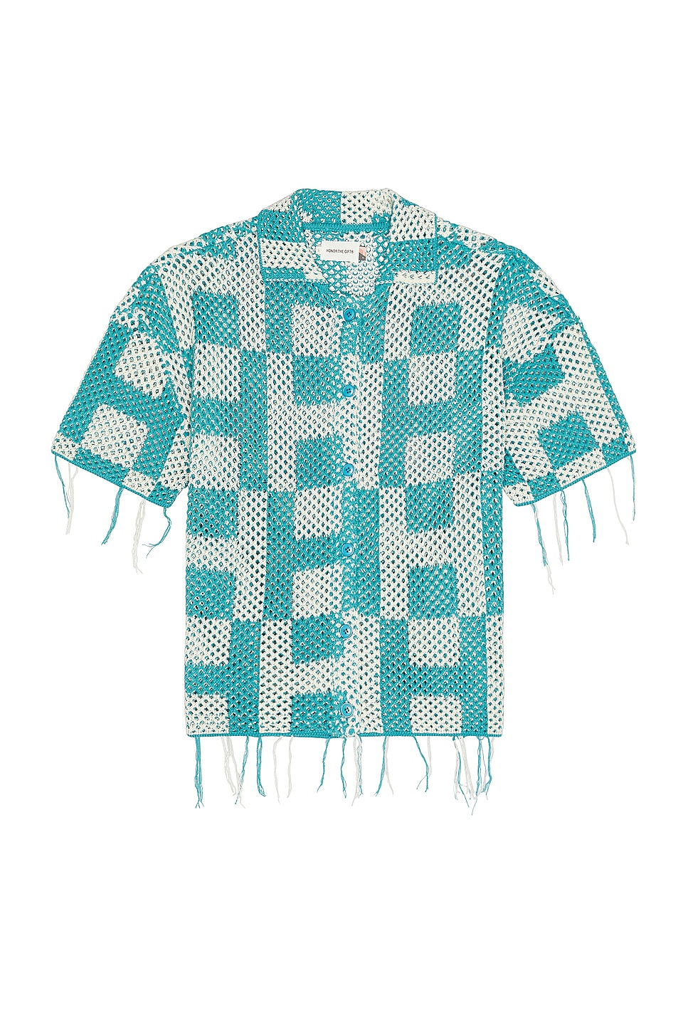 Image 1 of Honor The Gift A-spring Unisex Crochet Button Down Shirt in Teal