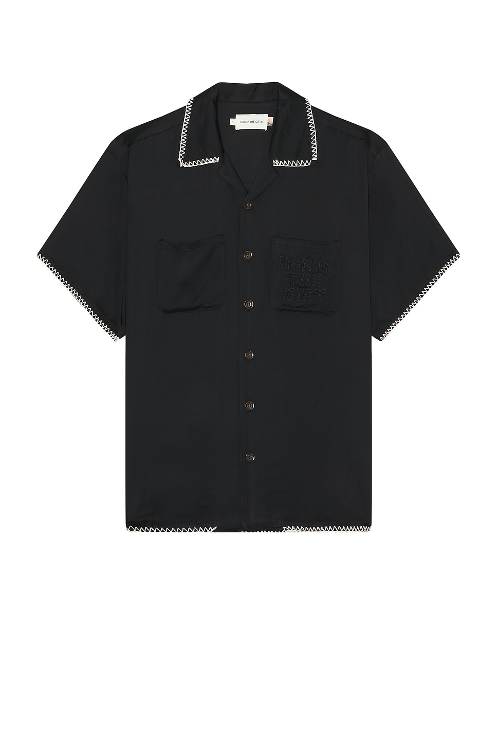 Blanket Stitch Woven Shirt in Black