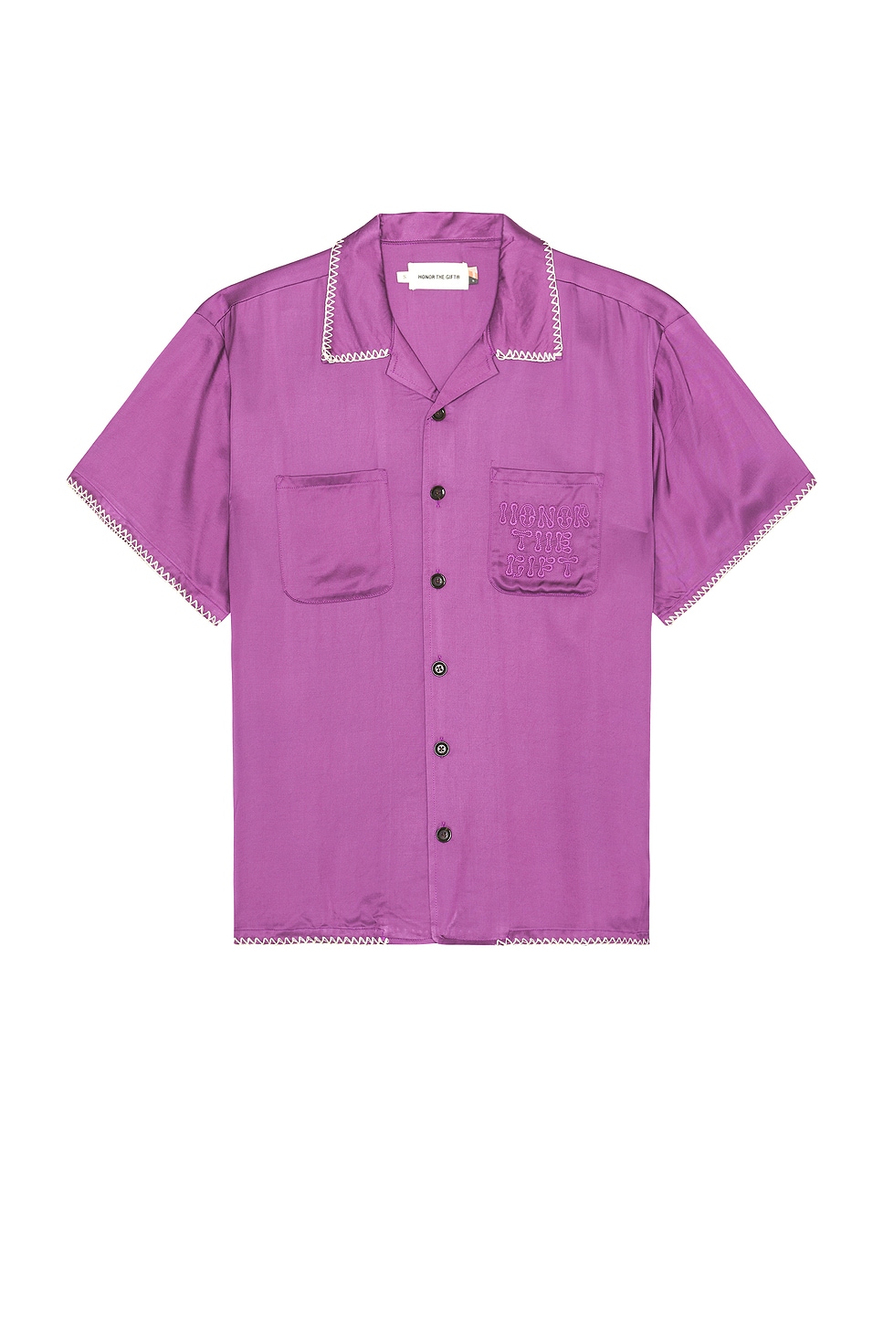 Blanket Stitch Woven Shirt in Purple