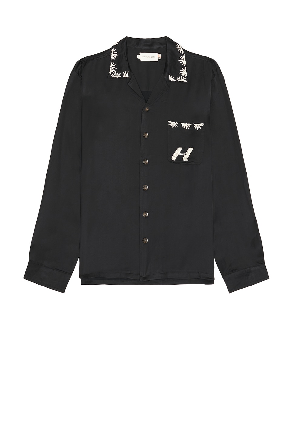 Image 1 of Honor The Gift Palm Stitch Long Sleeve Button Up in Black