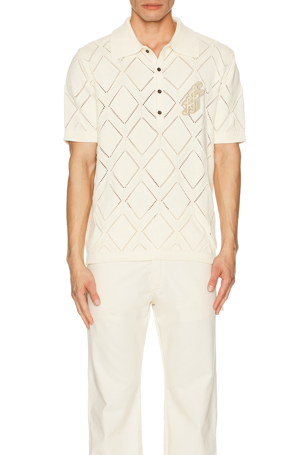 Image 1 of Honor The Gift Diamond Knit Polo in Cream