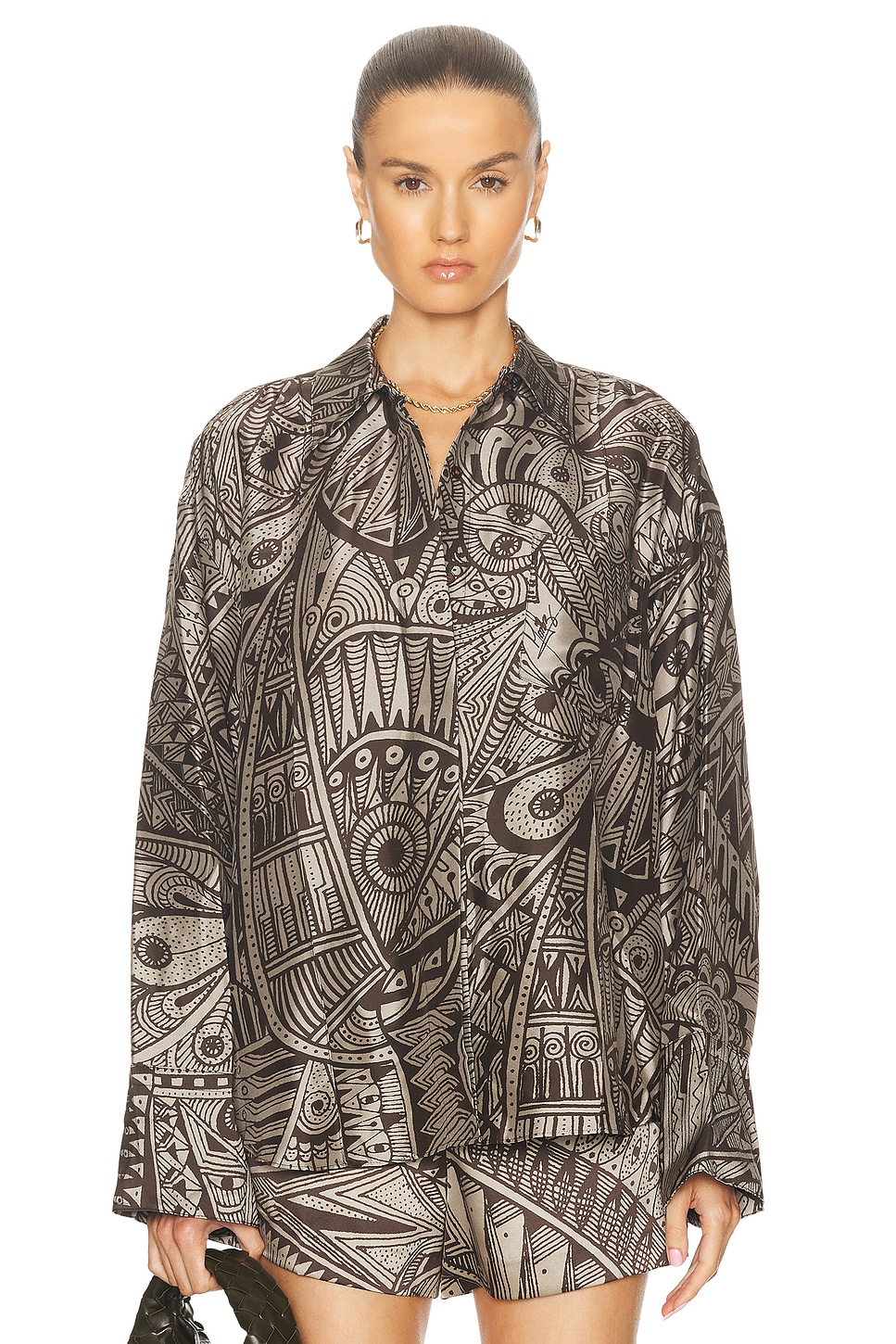Image 1 of HEIRLOME Jyma Shirt in Beige & Chocolate