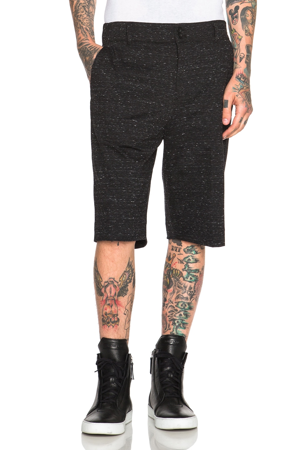 Image 1 of Helmut Lang Tweed Ottoman Tailored Shorts in Black Heather