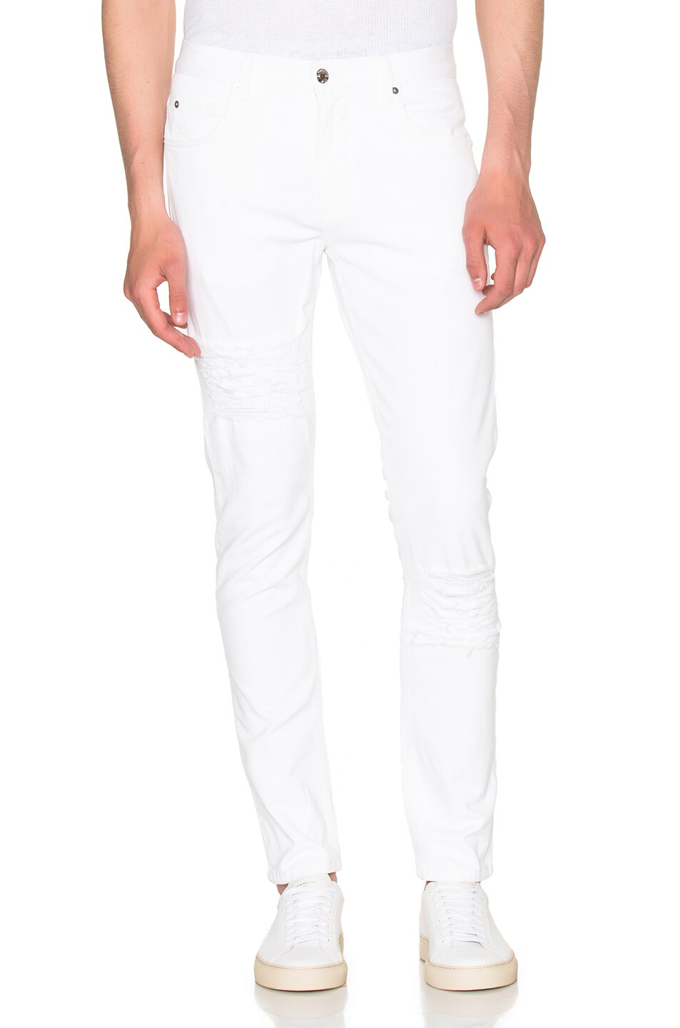 Image 1 of Helmut Lang Distressed Skinny Jeans in Optic White