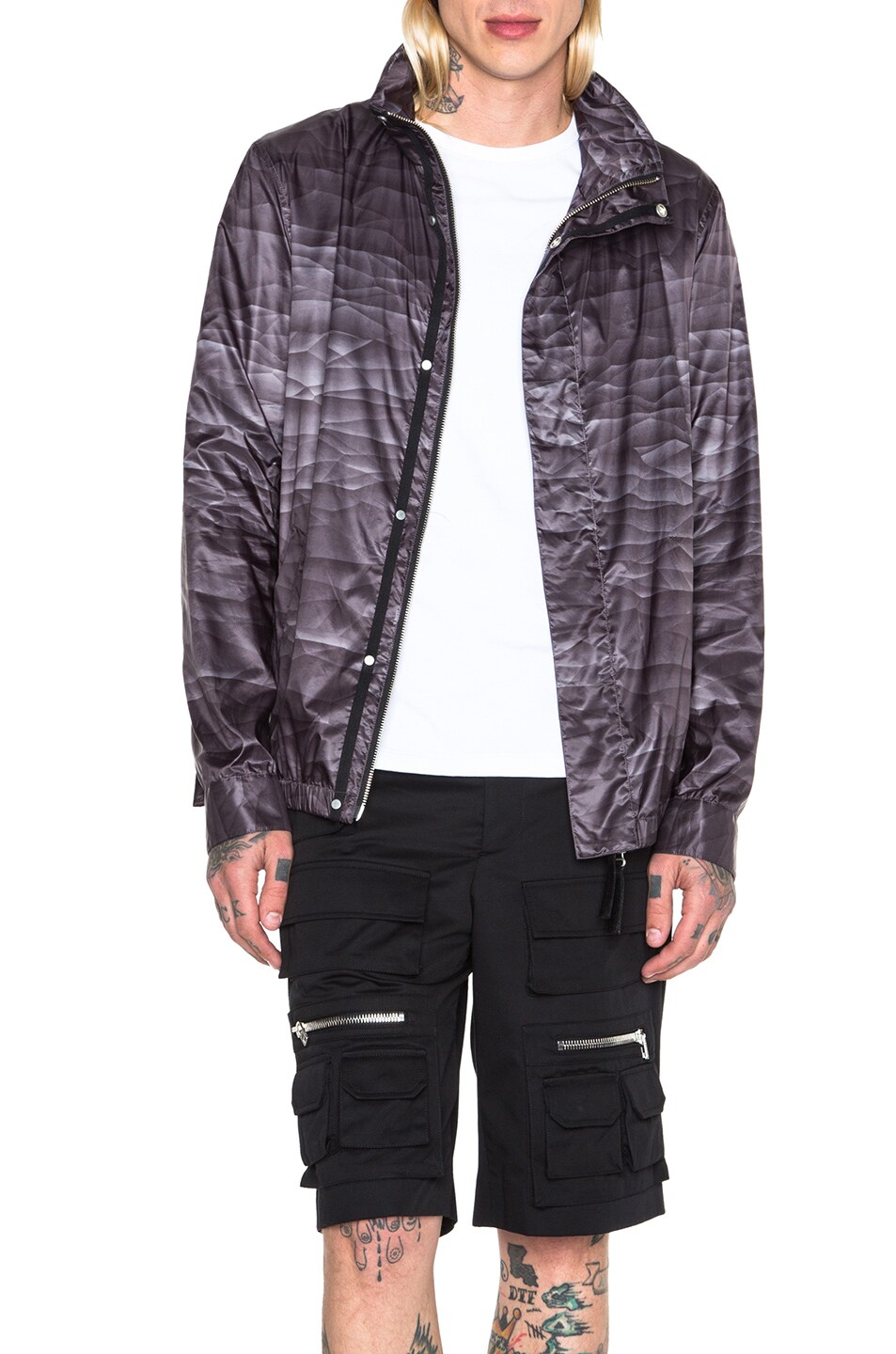 Image 1 of Helmut Lang Fractured Print Poly Jacket in Charcoal Multi