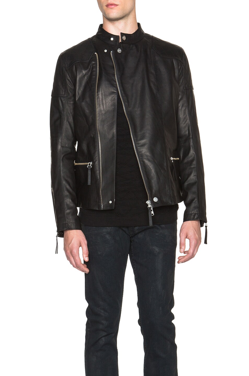 Image 1 of Helmut Lang Glossy Leather Rider Jacket in Black
