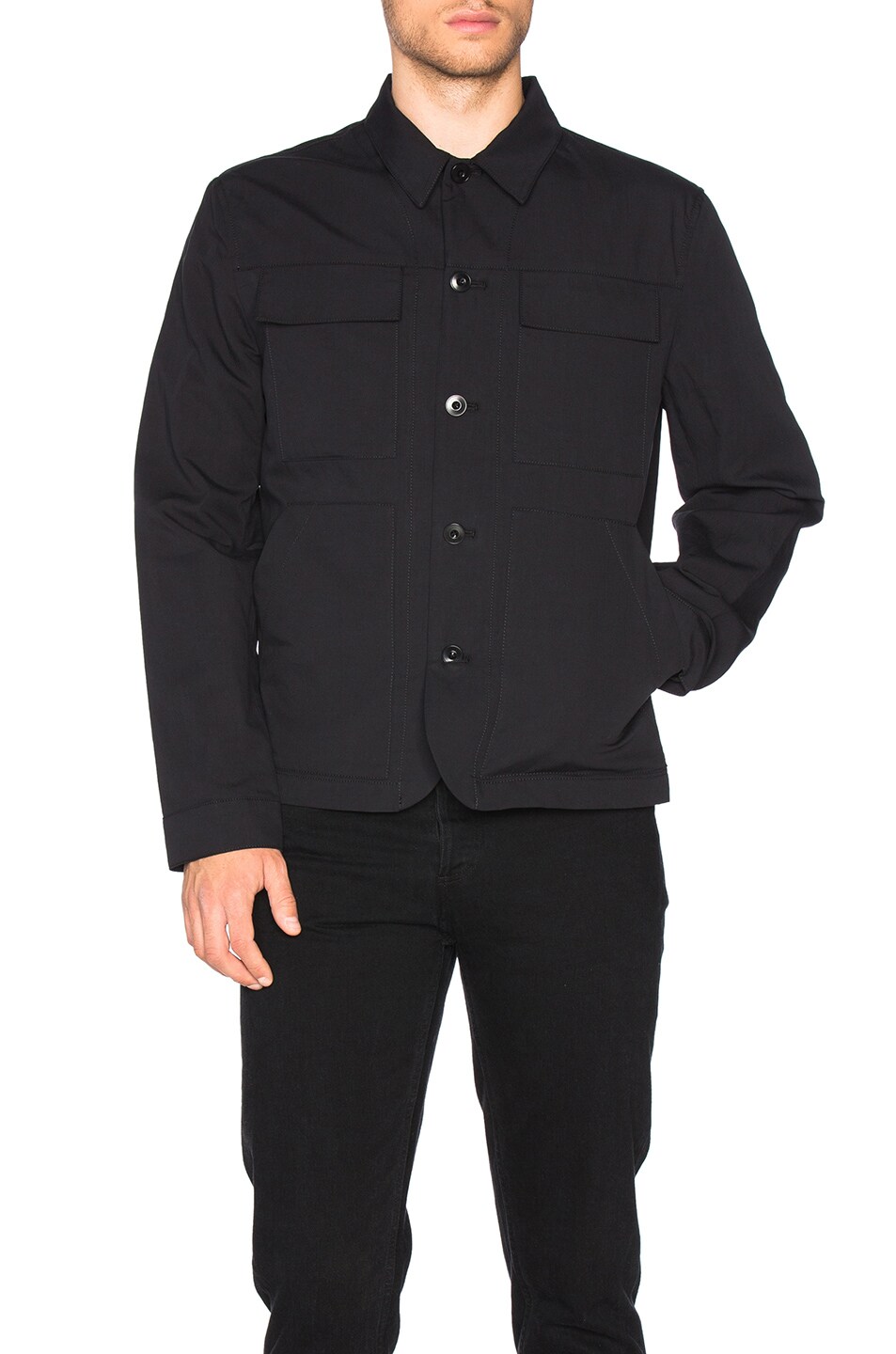 Image 1 of Helmut Lang Textured Cotton Linen Patch Pocket Jacket in Black