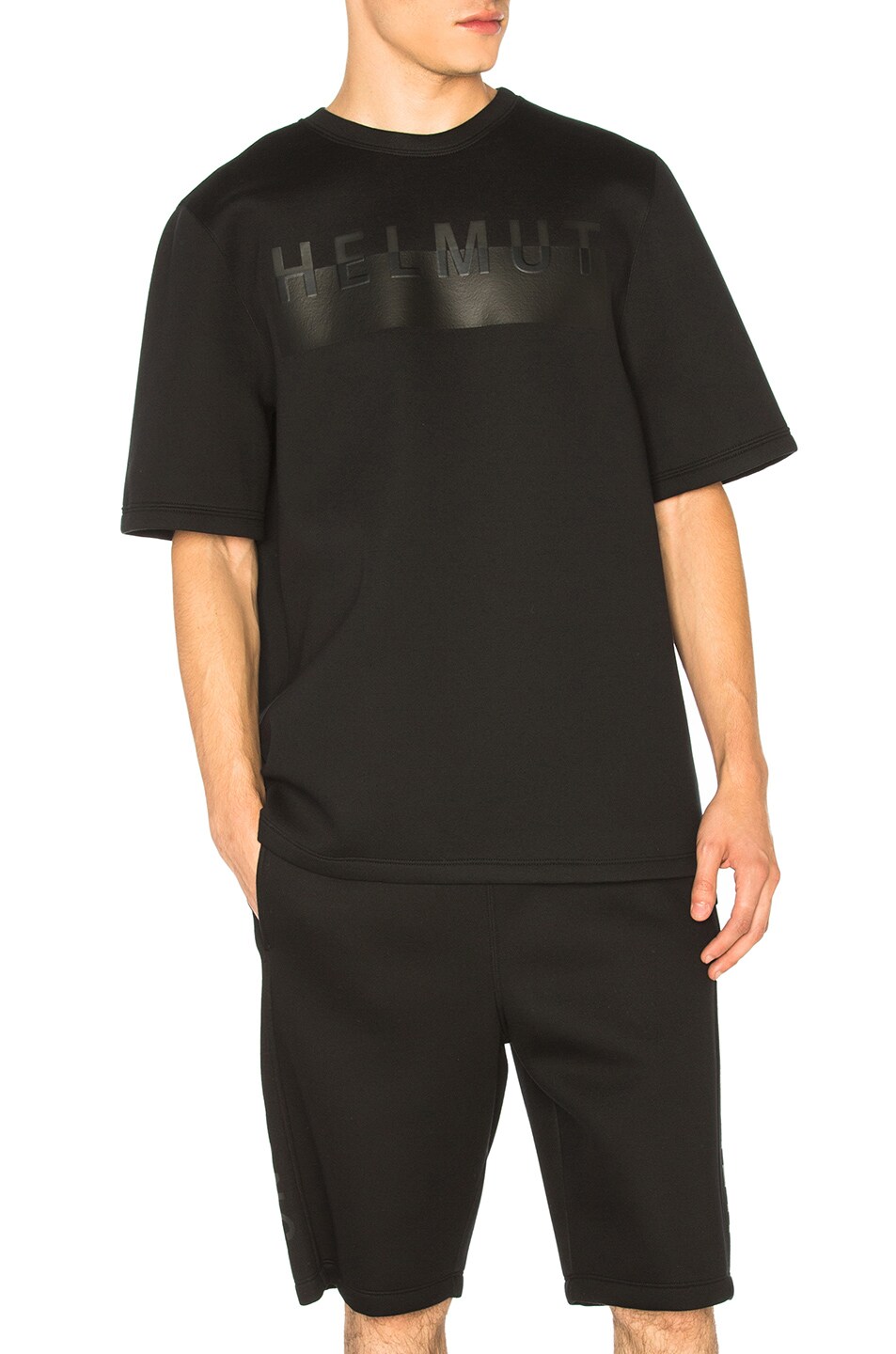 Image 1 of Helmut Lang Sponge Fleece Logo Short Sleeve Sweatshirt in Black