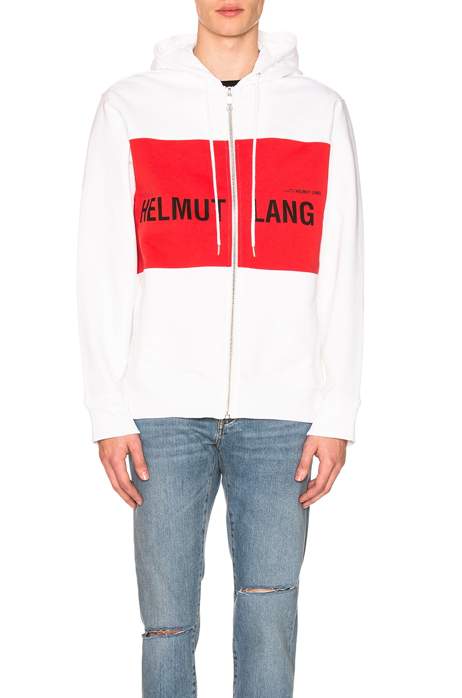 Image 1 of Helmut Lang x Shayne Oliver Campaign PR Panel Zip Hoodie in White & Red