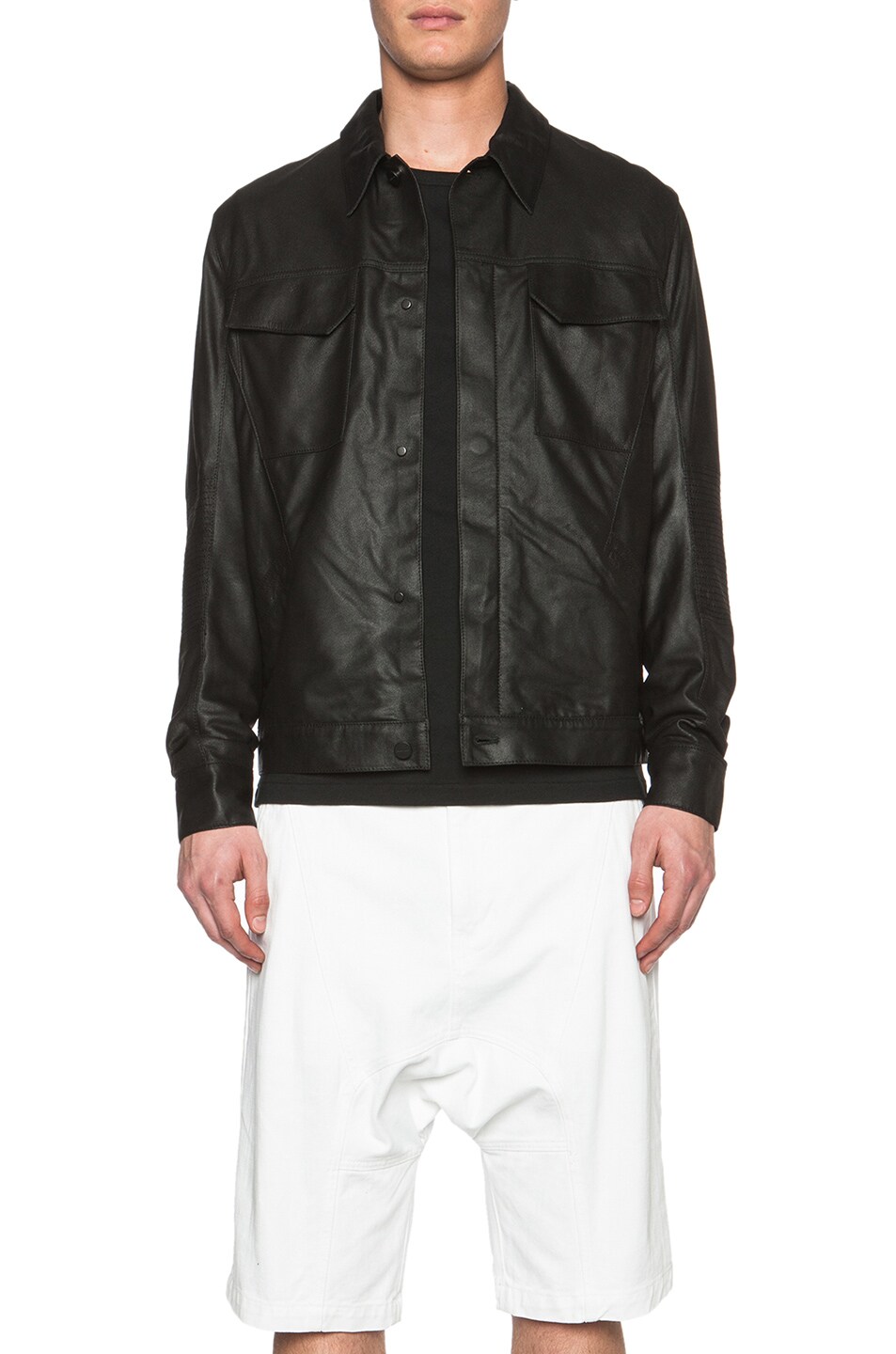 Image 1 of Helmut Lang Washed Paper Leather Trucked Jacket in Black