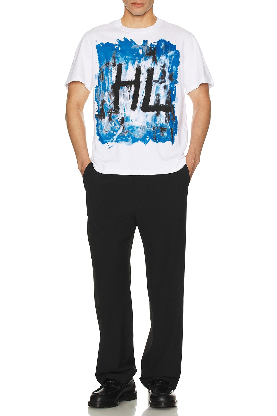 Image 1 of Helmut Lang Scribble 2 Tee in White & Blue