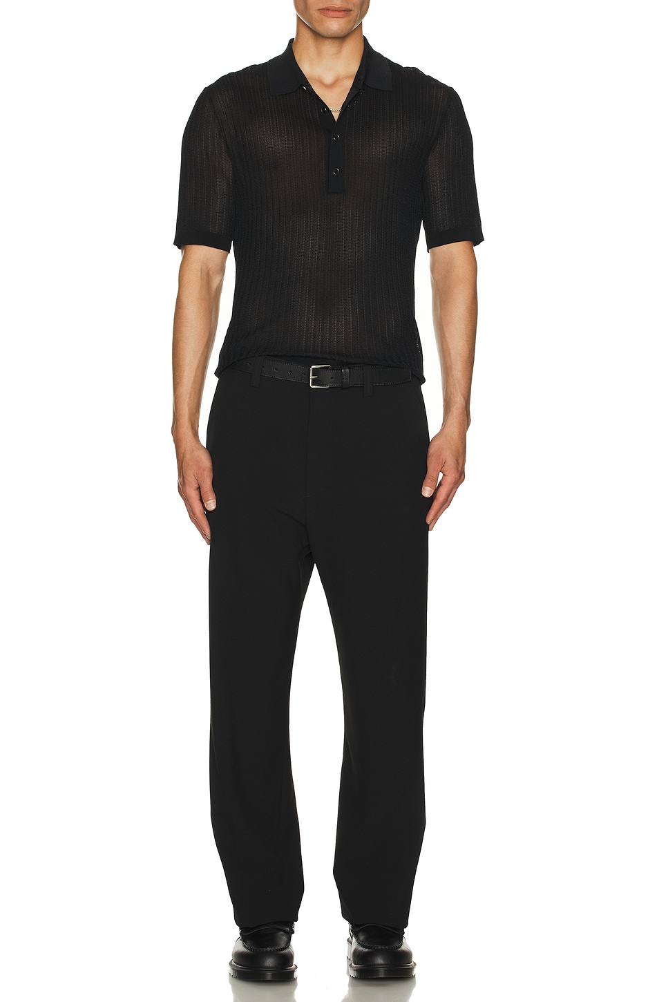 Image 1 of Helmut Lang Pointelle Polo in Black