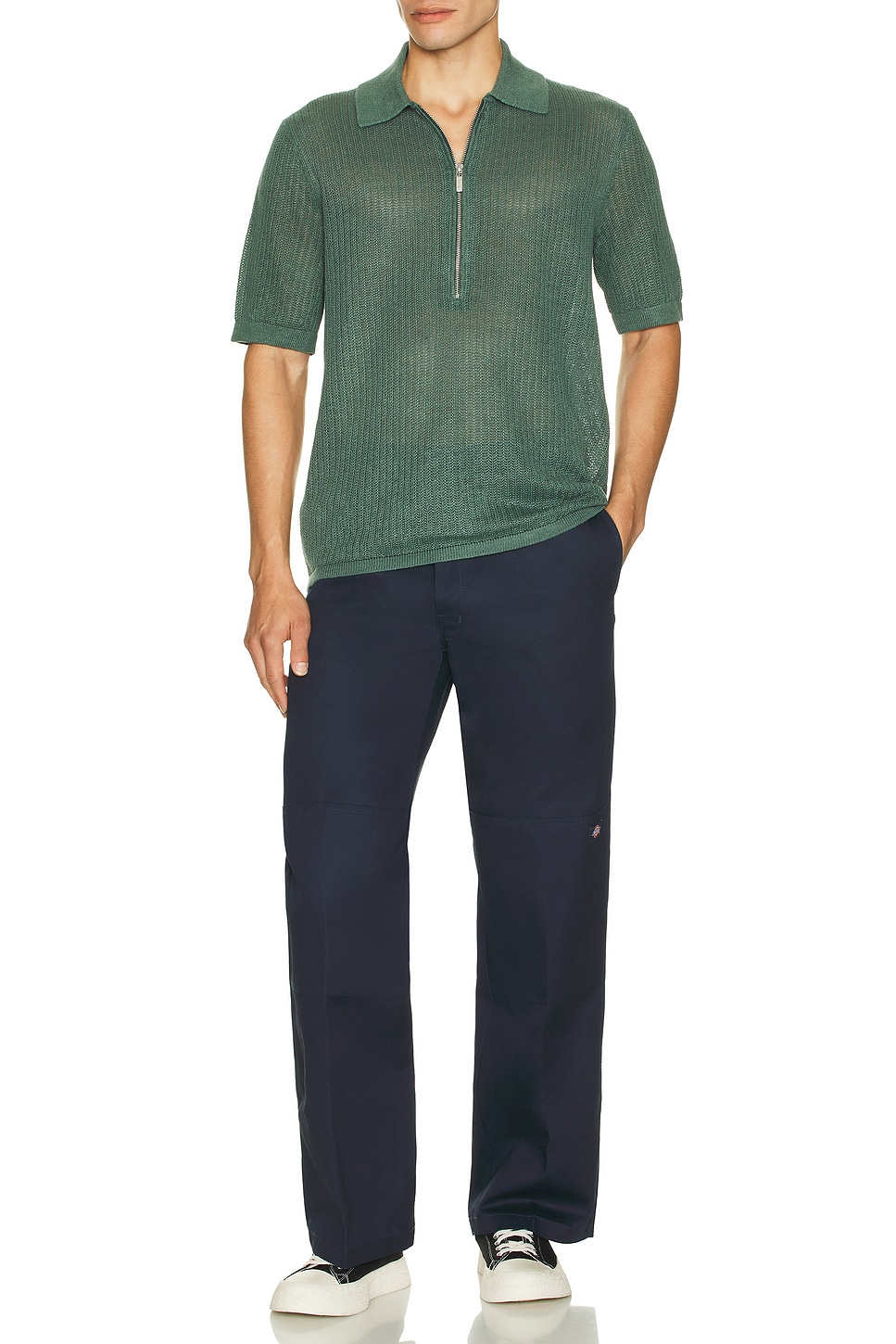 Image 1 of Helmut Lang Short Sleeve Zip Polo in Blue Green
