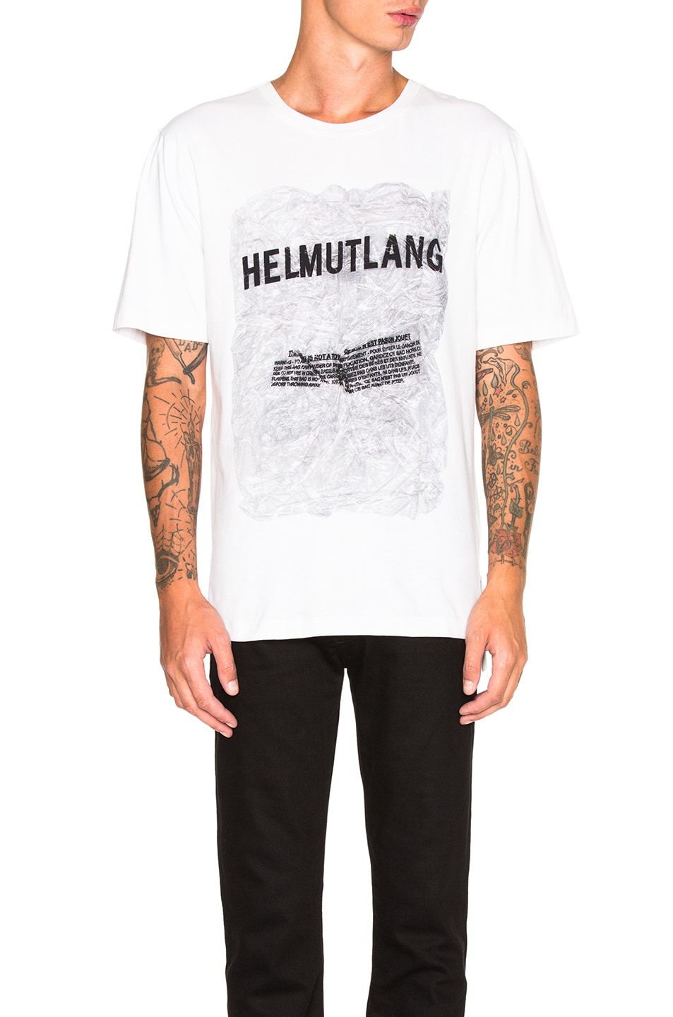 Image 1 of Helmut Lang Crinkled Poly Print Jersey Tee in White Multi