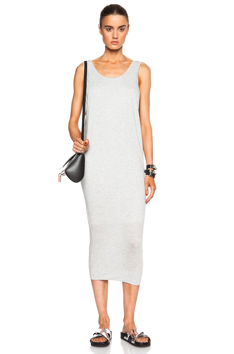 Image 1 of Helmut Lang Feather Jersey Long Dress in Grout Heather
