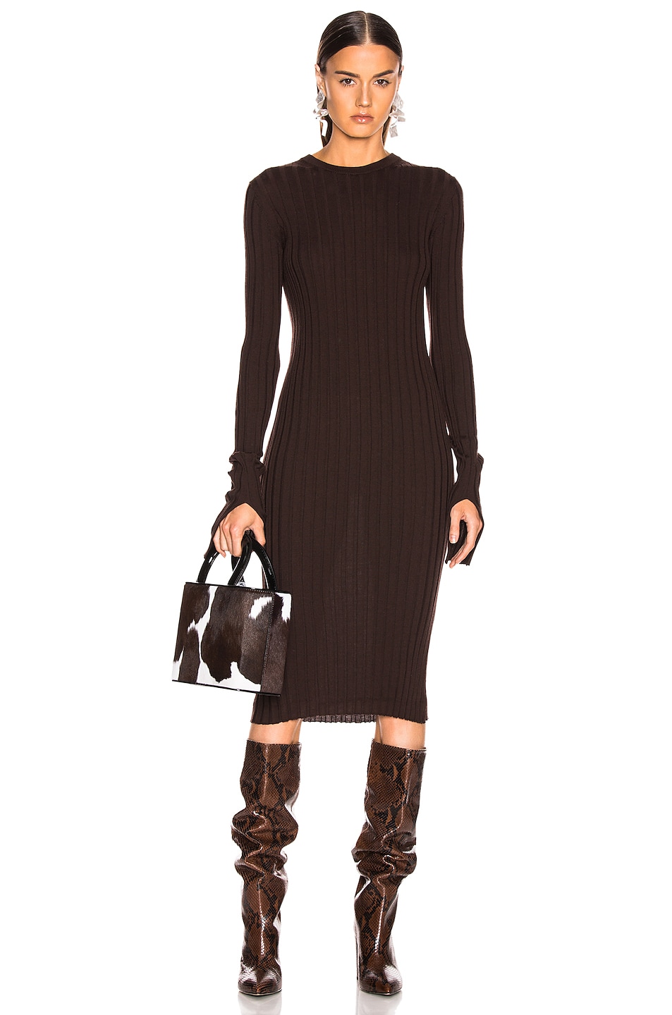 Image 1 of Helmut Lang Cuff Slit Dress in Chocolate
