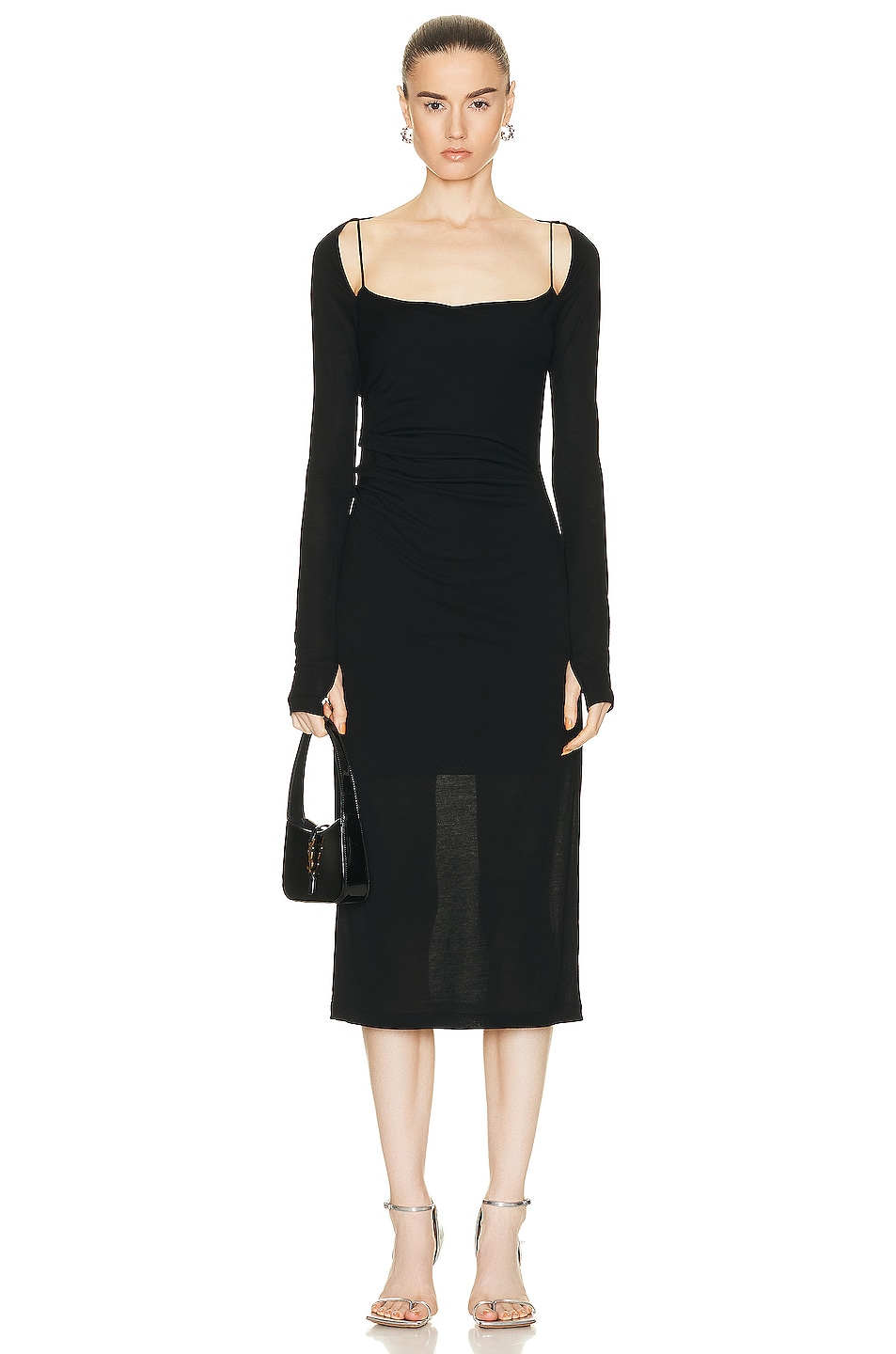 Image 1 of Helmut Lang Scala Square Neck Dress in Basalt Black