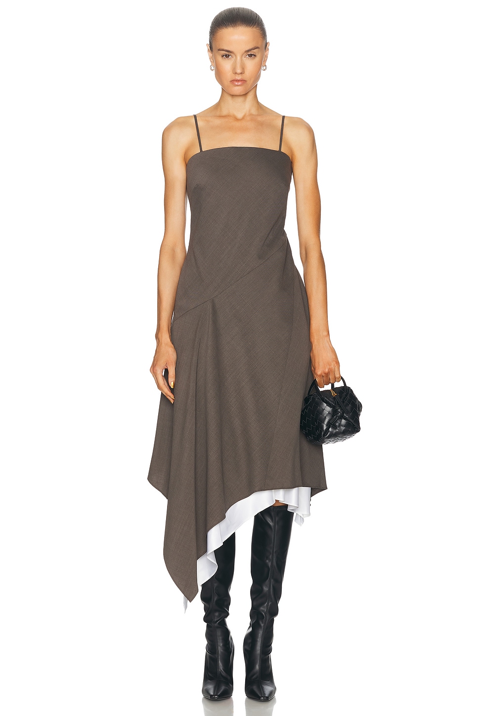 Asymmetric Long Dress in Brown