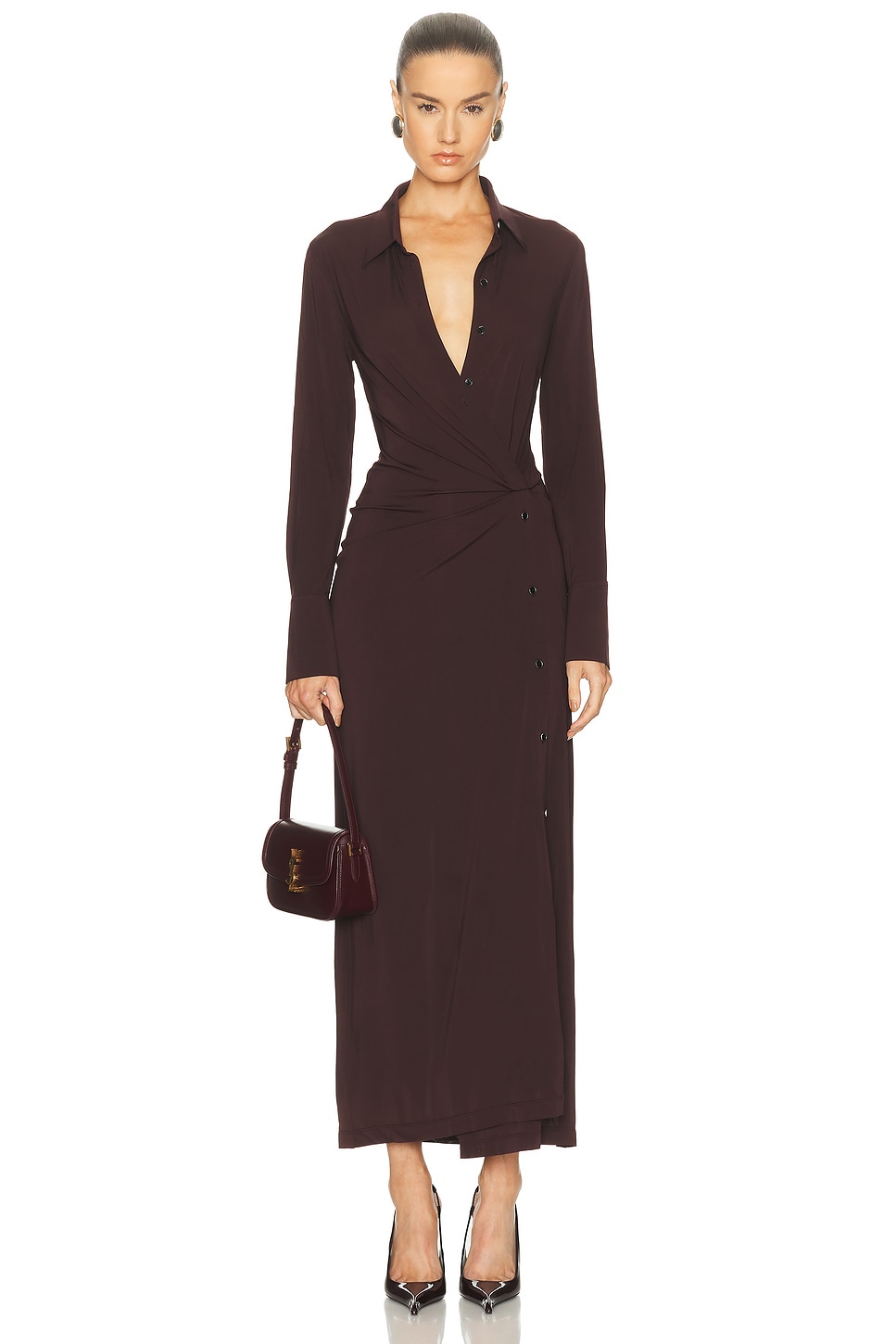 Image 1 of Helmut Lang Twisted Shirt Dress in Mahogany