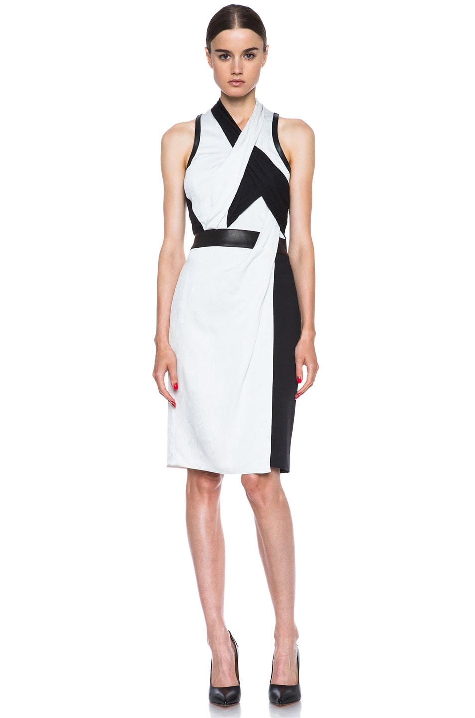 Image 1 of Helmut Lang Grained Viscose Twisted Drape Dress in Pearl