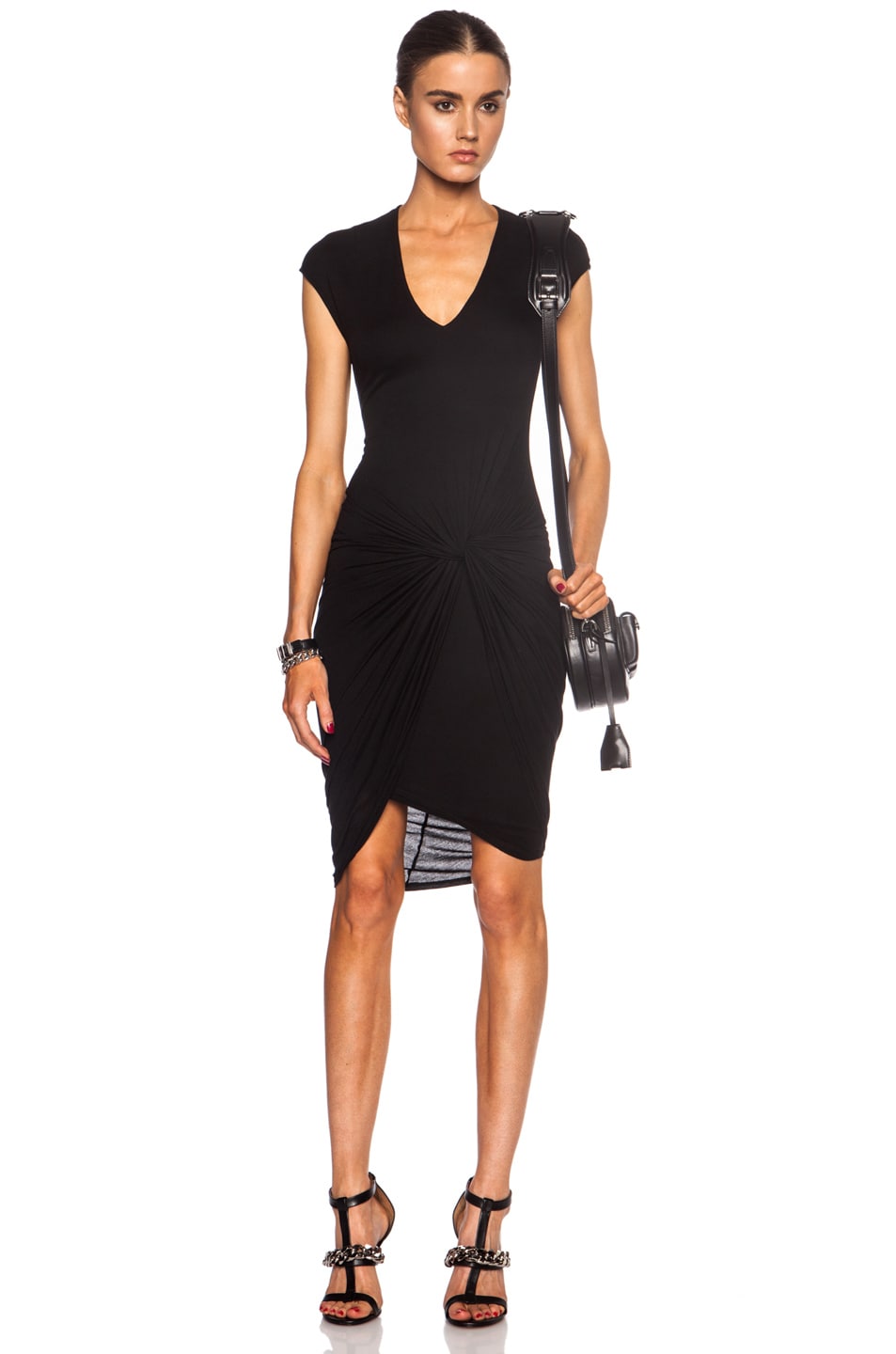 Image 1 of Helmut Lang V Neck Twist Micro Modal Dress in Black