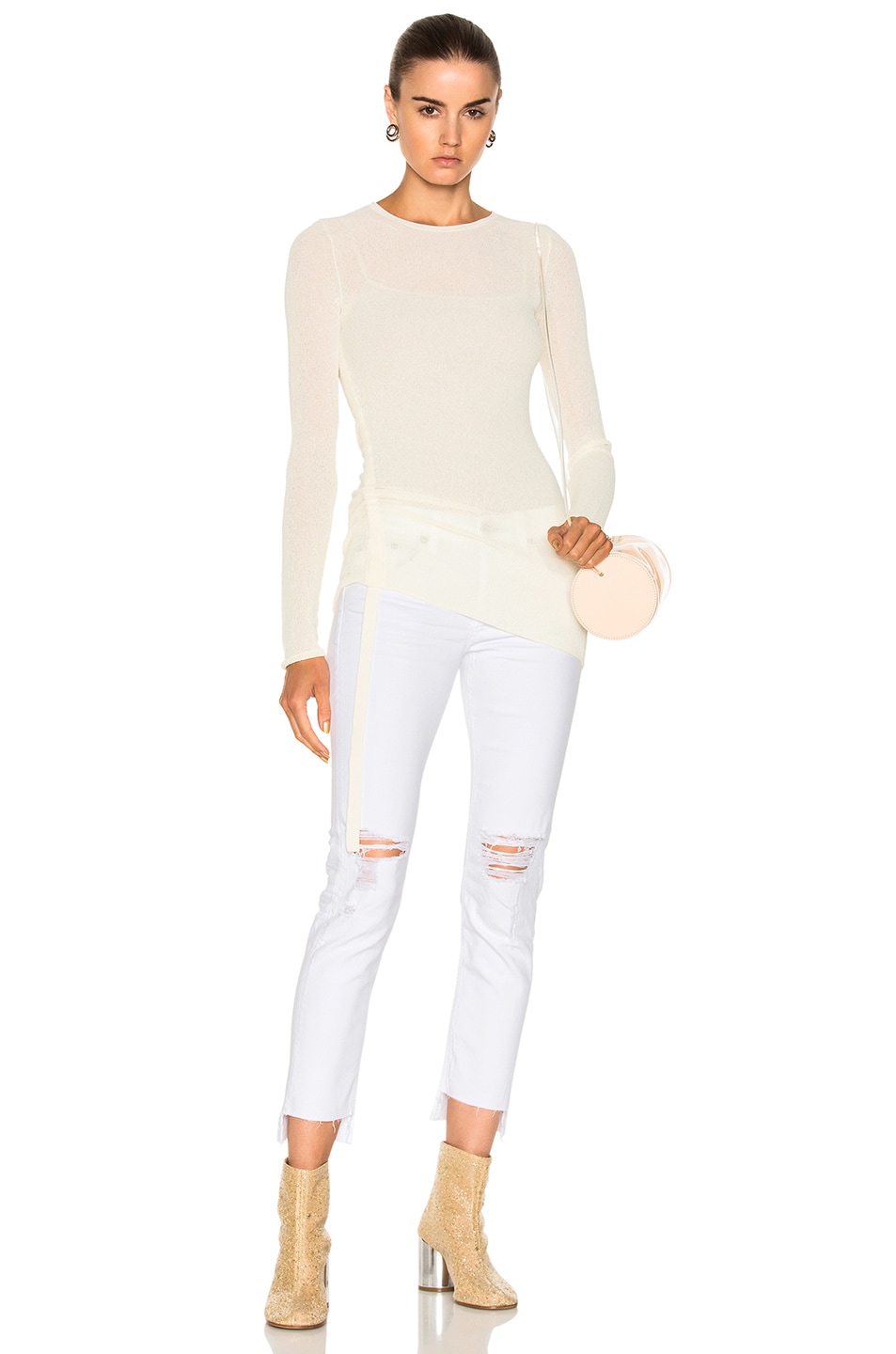 Image 1 of Helmut Lang Crepe Drawstring Pullover Sweater in Ivory