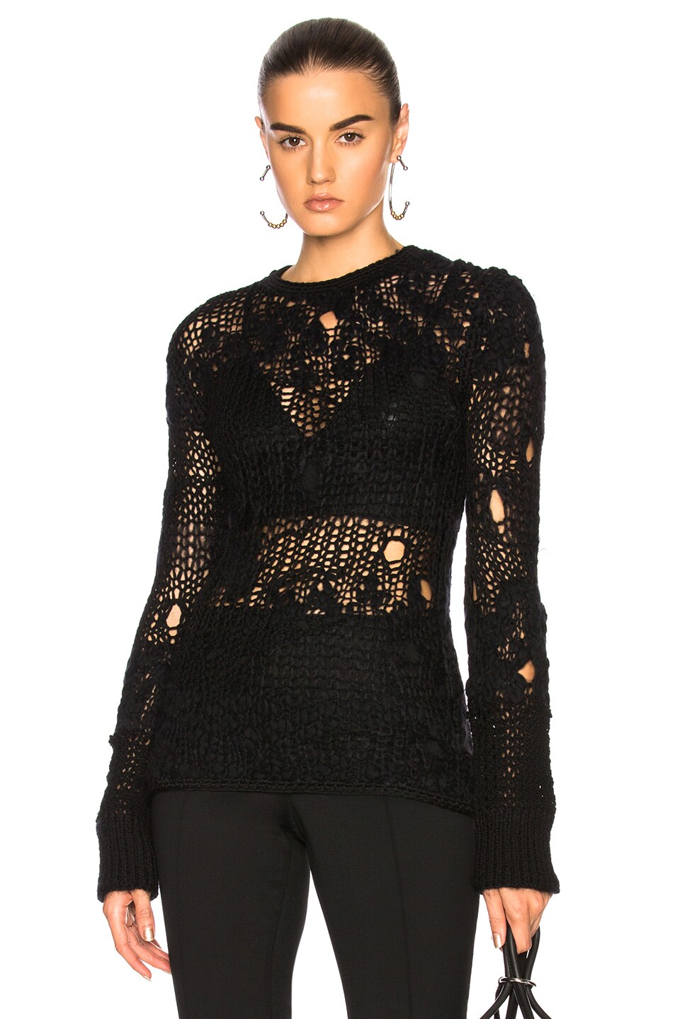 Image 1 of Helmut Lang Open Knit Tunic Sweater in Black